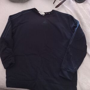 Adidas Sweatshirt Men Large blue Pullover Sweater Embroidered Crew Neck Casual